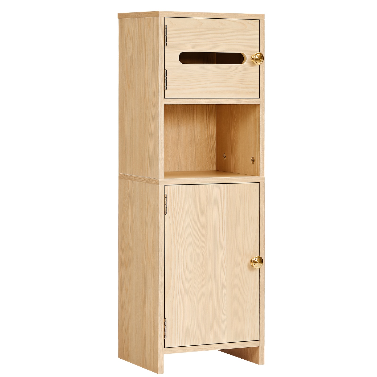 Image of Small Bathroom Storage Cabinet, Wooden Bathroom Organizer With Toilet Paper Cabinet, Adjustable Shelf, For Small Spaces, Bathroom, Laundry Room, Natural, Toilet Paper Storage Containers