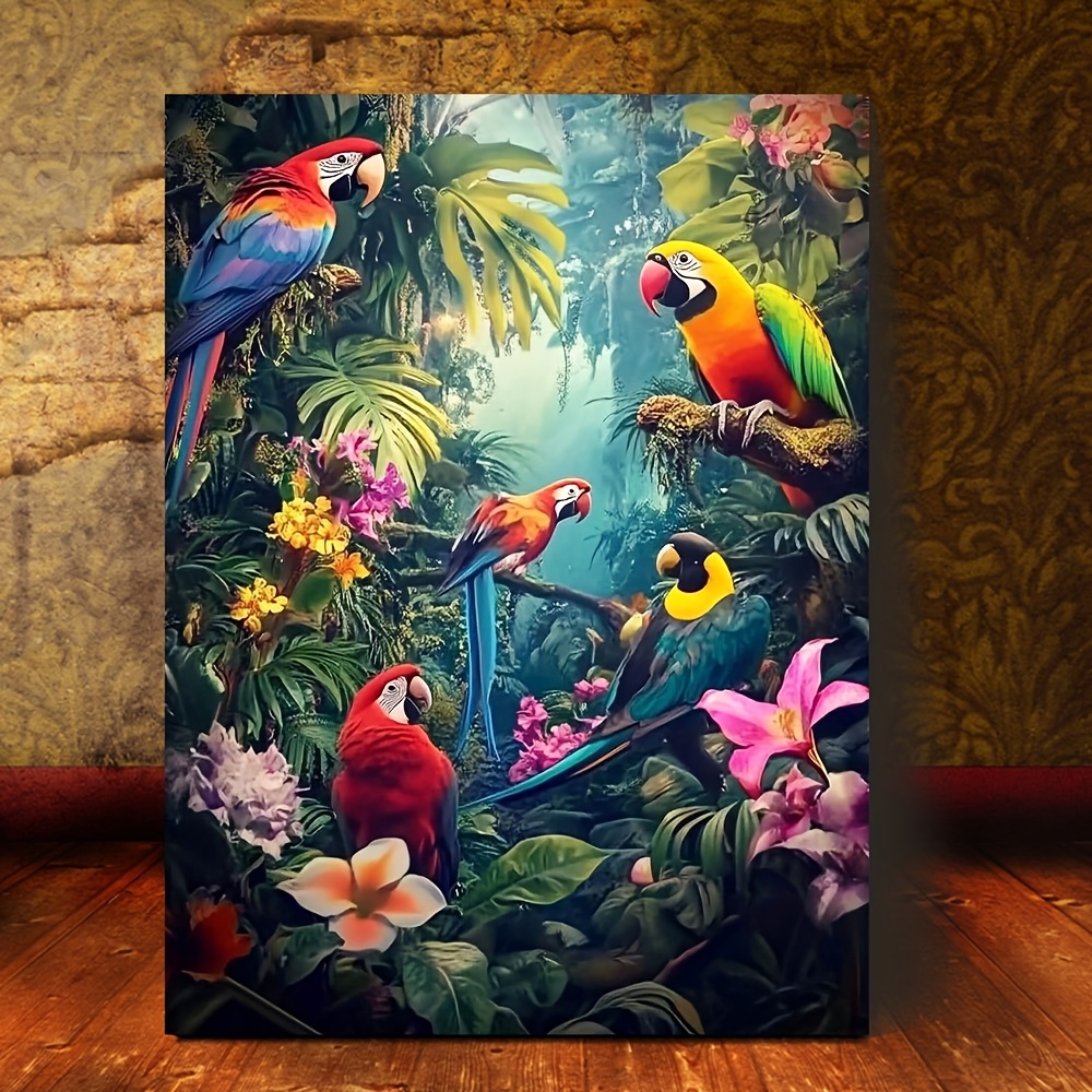 

Décoration de 1pc Oiseaux de Art sur toile, 11.8x15.7 pouces, de perroquet avec un design floral vivant, Cadre en bois, Idéal pour , de bain, - Cadeau unique pour Halloween, Noël, An