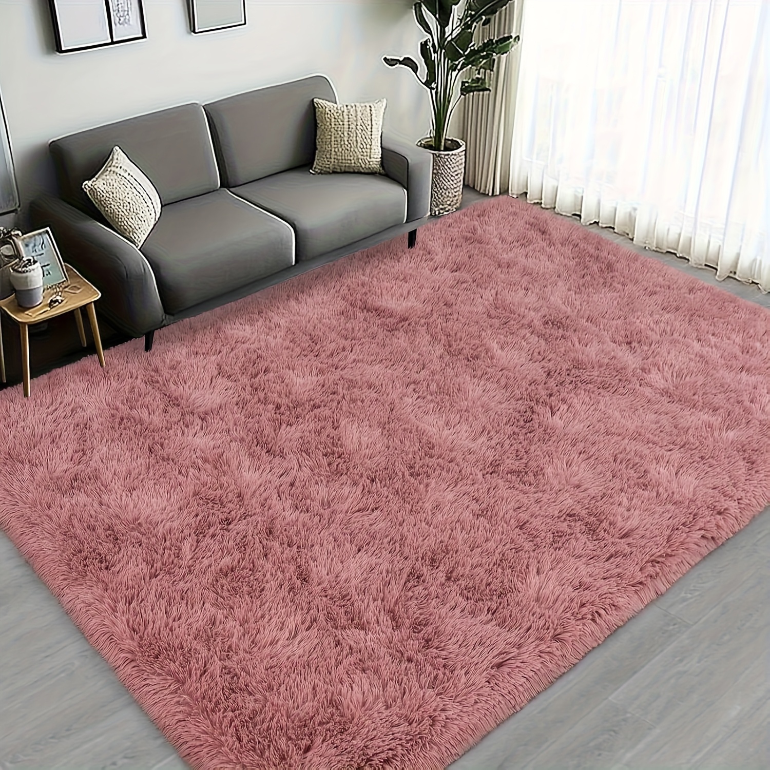 TEMU 1pc Tapis de Luxe en Peluche pour Salon, Doux et de , Rose Pâte de Haricot avec Dos -Dérapant, Épais et Moelleux, Idéal pour Entrée, Chambre,