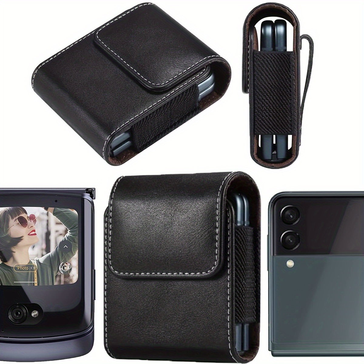 

2 Couleurs Cuir Premium Étui Ceinture Téléphone pour Samsung Z Flip 6, 5, 4, 3, 5G, Z Flip 2 pour 50/50 Ultra 40/40 Ultra Étui Téléphone Homme Pochette Porte-Téléphone Étui Pochette