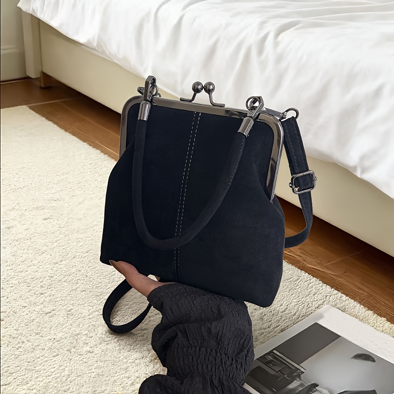TEMU New Autumn And Winter Elegant Vintage Suede Shoulder Bag Lock, Stylish Women's Handbag, Square Closure Wallet