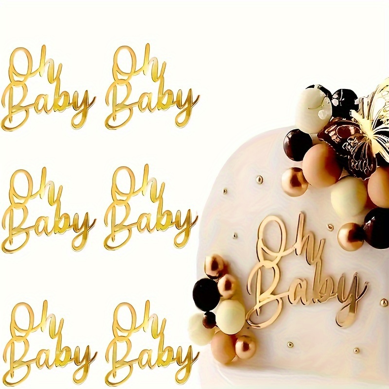 

6 Pcs Golden 'oh Baby' Acrylic Cake Toppers For Infant Shower Decorations