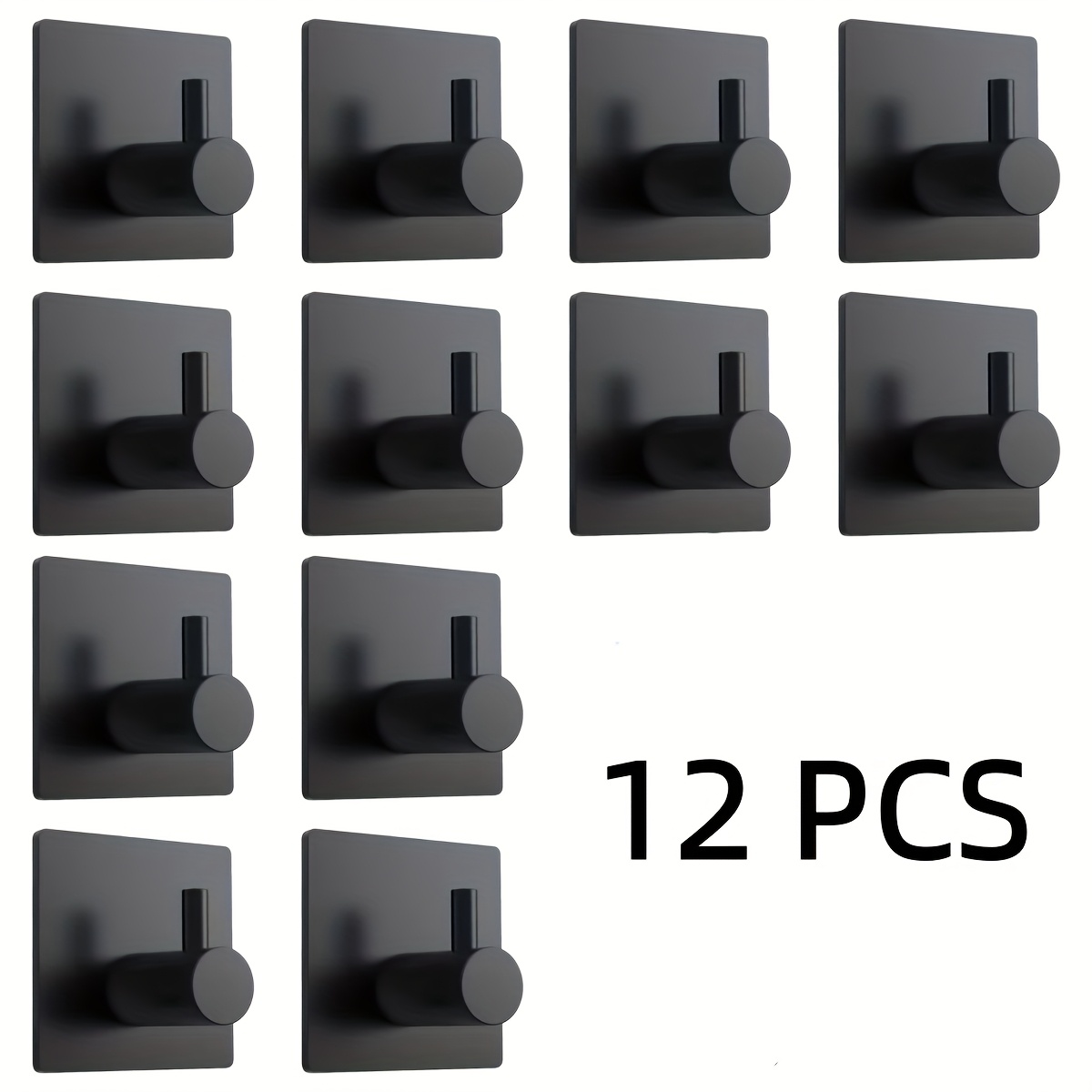 Image of 6/12pcs Heavy-duty Waterproof Robe And Towel Hooks - Easy-to-install Wall-mounted Stylish Hook Set With Black For Bathroom And Bedroom Organization