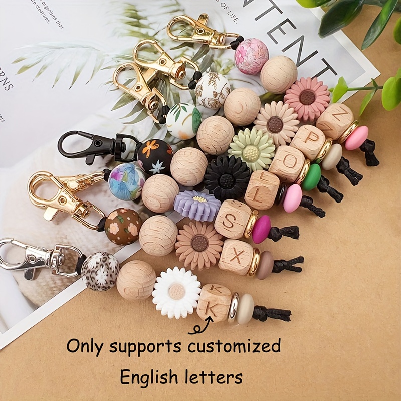 

& Keychain Personalized English Lettering - Wooden , , For Women