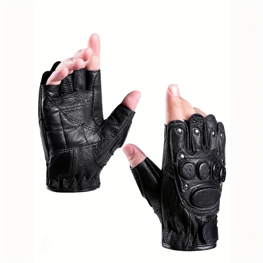 TEMU 1pair Men's Sheepskin Fingerless Gloves, Anti-slip And Wear-resistant Gloves, Suitable For Outdoor Sports And Cycling