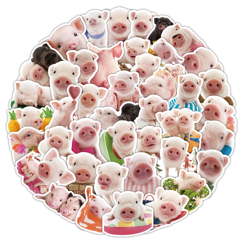 50 Pink Pig Stickers Set | Adorable Pig Designs With Flowers And Bows, Ideal For Notebook And Planner Decoration, Pet Aesthetics - Bean Sprout Sauce Brand