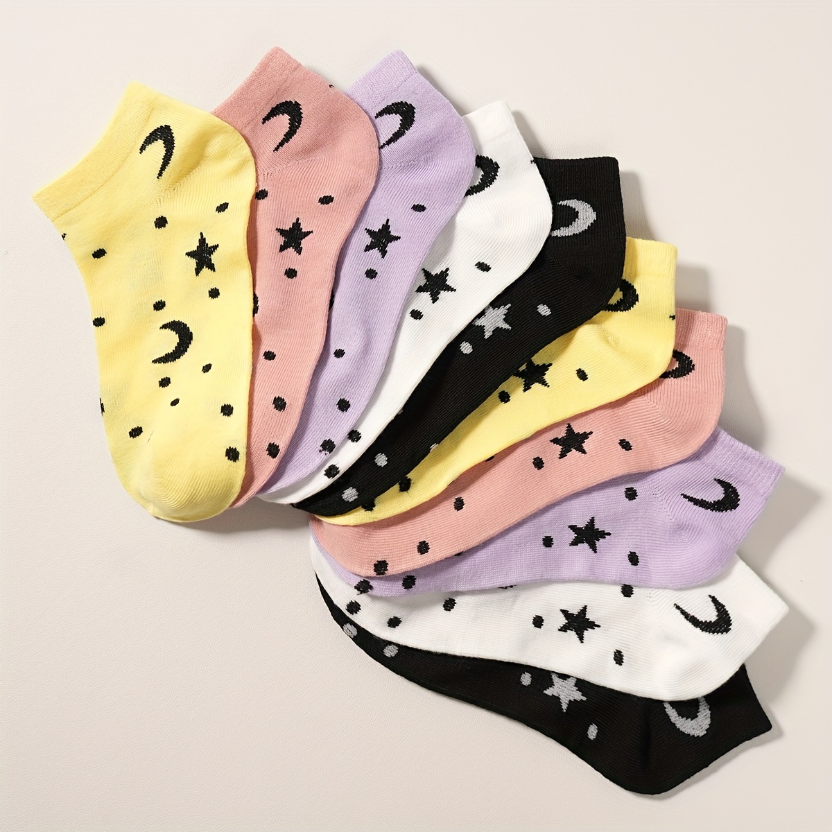E-shop 5 Paar/10 Paar Neue dünne, atmungsaktive, modische Paar-Socken für Frühling und Sommer mit Sternen und , einfarbige Boots-Socken, bequem für den