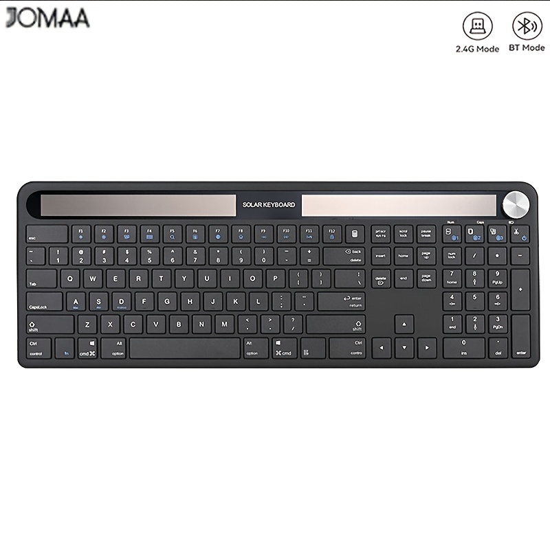 Jomaa USB Wireless Keyboard Solar Light Power Keyboard Full Size Solar Bluetooth Keyboard for Computer/Laptop/Tablet
