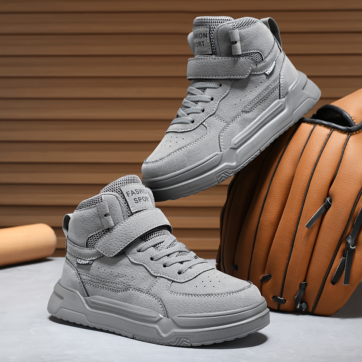 Boys' All-Season Versatile and Comfortable Casual Sneakers, with a Convenient Hook-and-loop Fastener for Easy On/off Wear. These Gray High-end Sneakers Feature a Soft, Cushioned, and Anti-slip Sole, Making Them Ideal as Breathable High-top Skate