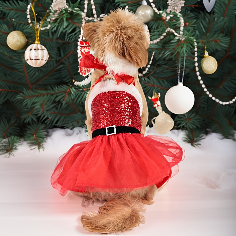 Chic Christmas Dog Dress - Festive Sequin Party Outfit for Small to Medium  Breeds * Polyester Pet Apparel
