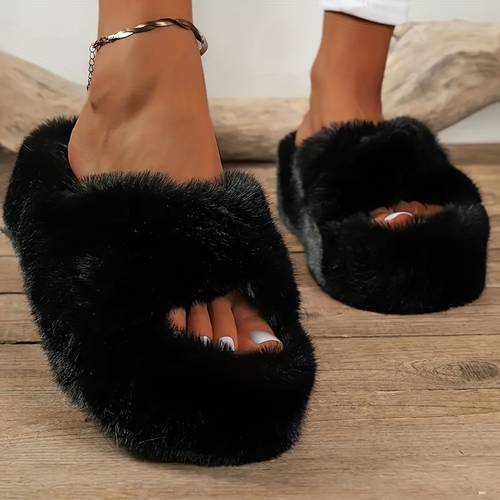 womens new fur silppers open toe house soft cute plush platform silppers for indoor outdoor non slip bedroom silppers for winter