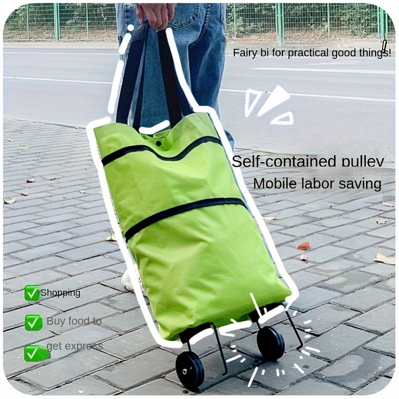 

2 Green Grocery Shopping Trailer Foldable Portable Large Capacity Storage Bag Shopping Cart Tug Oxford Shopping Bag Bag