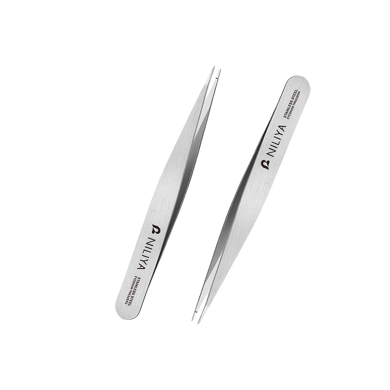 TEMU 2pcs Professional Tweezers Suitable For Eyebrow & Facial Hair Removal, Precision Stainless Steel With Storage Pouch, Fragrance-free Suitable For