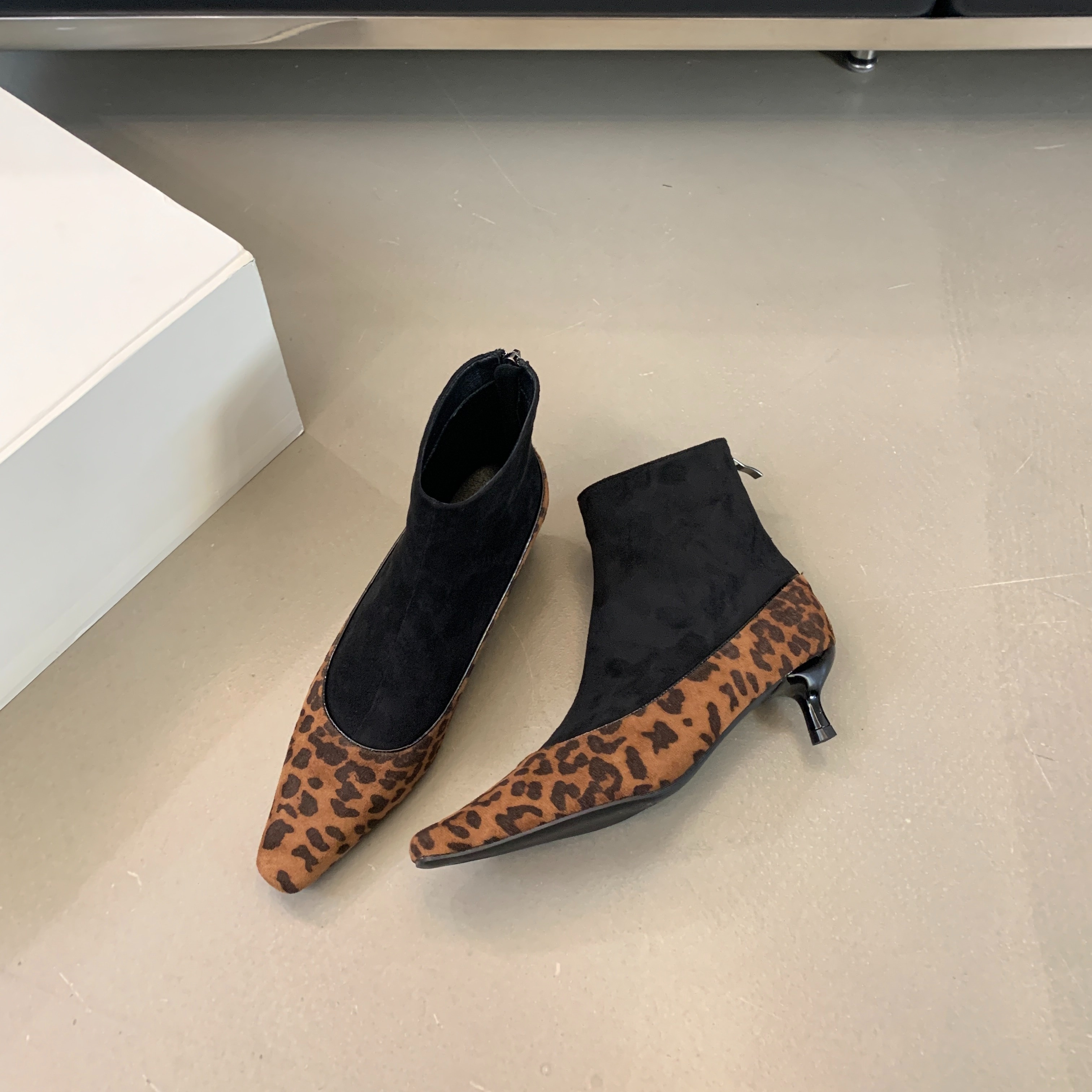 Ankle Boots Black Dress With Leopard Shoes Kitten Heel Black Ankle