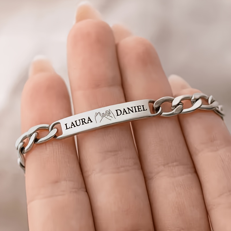 TEMU Bracelet Personnalisé en Acier Inoxydable pour Femme, Couple, Sœurs, Mère-Fille, de , Cadeau d'Anniversaire et d'Anniversaire pour Personnes