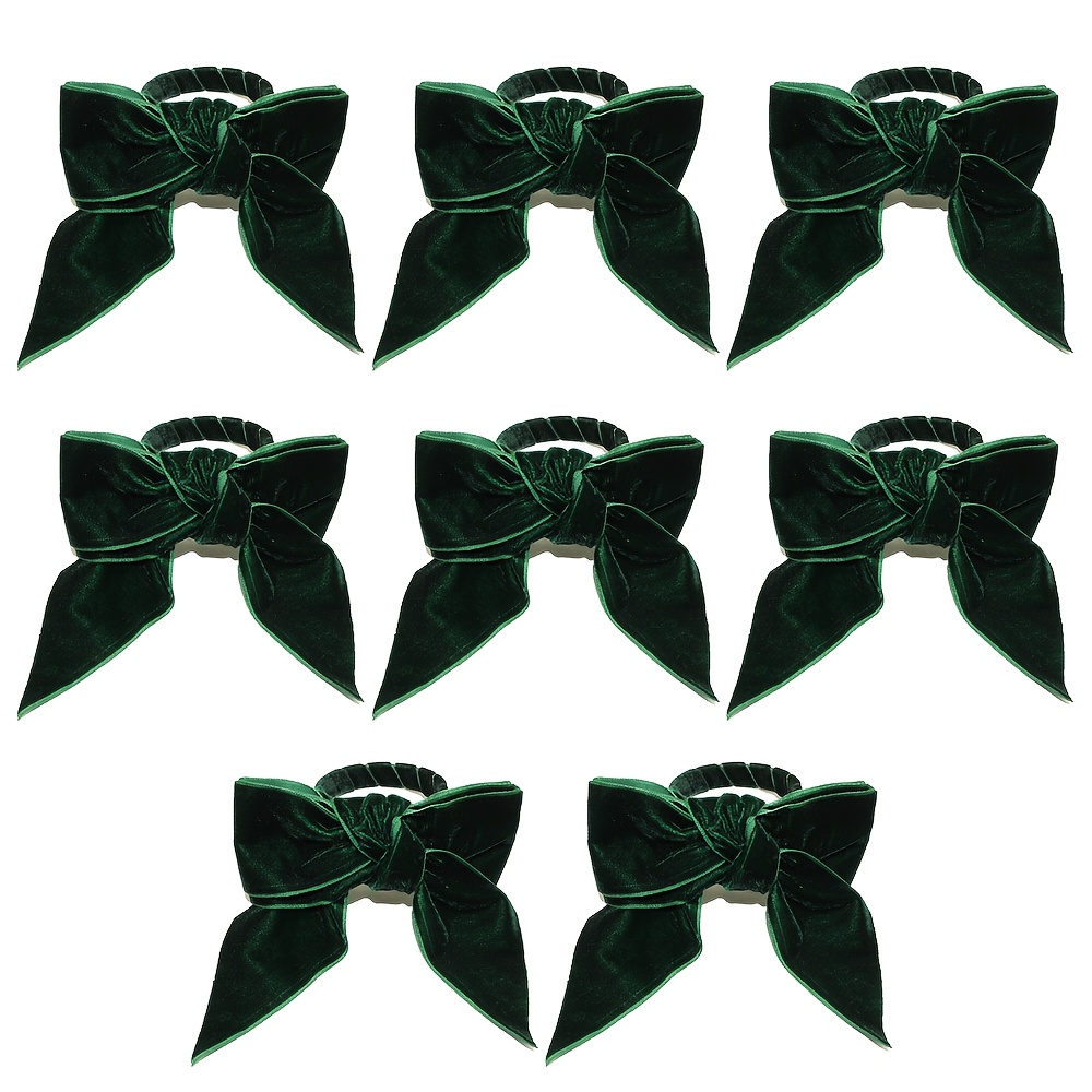 Image of 8pcs Elegant Solid Bow Napkin Rings - Round Or Square Table Decor, Birthday Party Napkin Holders, Fiber For Christmas Table Settings, Plating Compatible For Western-style Dining For Home & Events