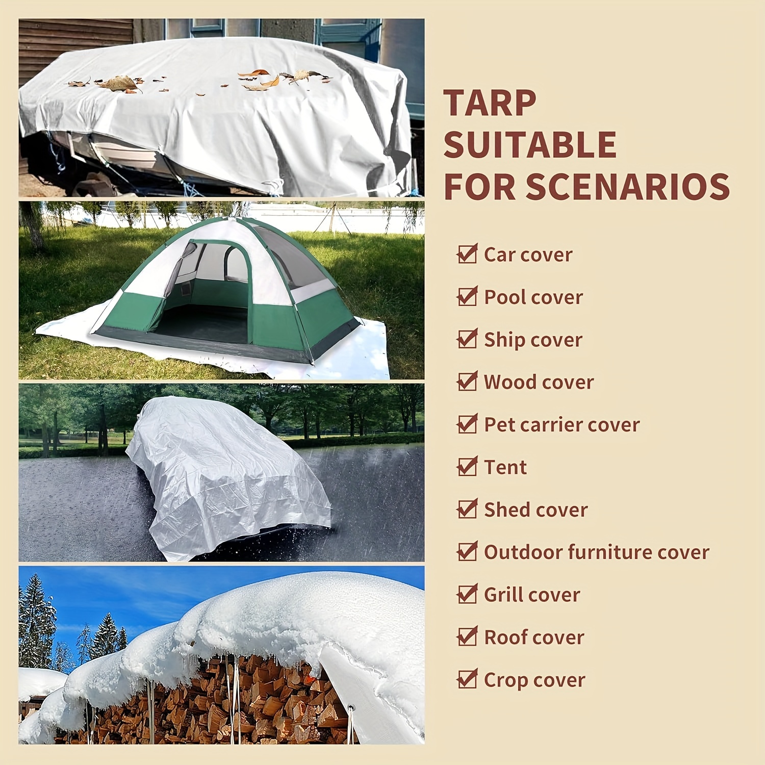 1pc heavy duty outdoor tarp waterproof thick tarp cover uv resistant rip tear proof with metal grommets tarpaulin multipurpose use for camping tent boat rv car patio pool