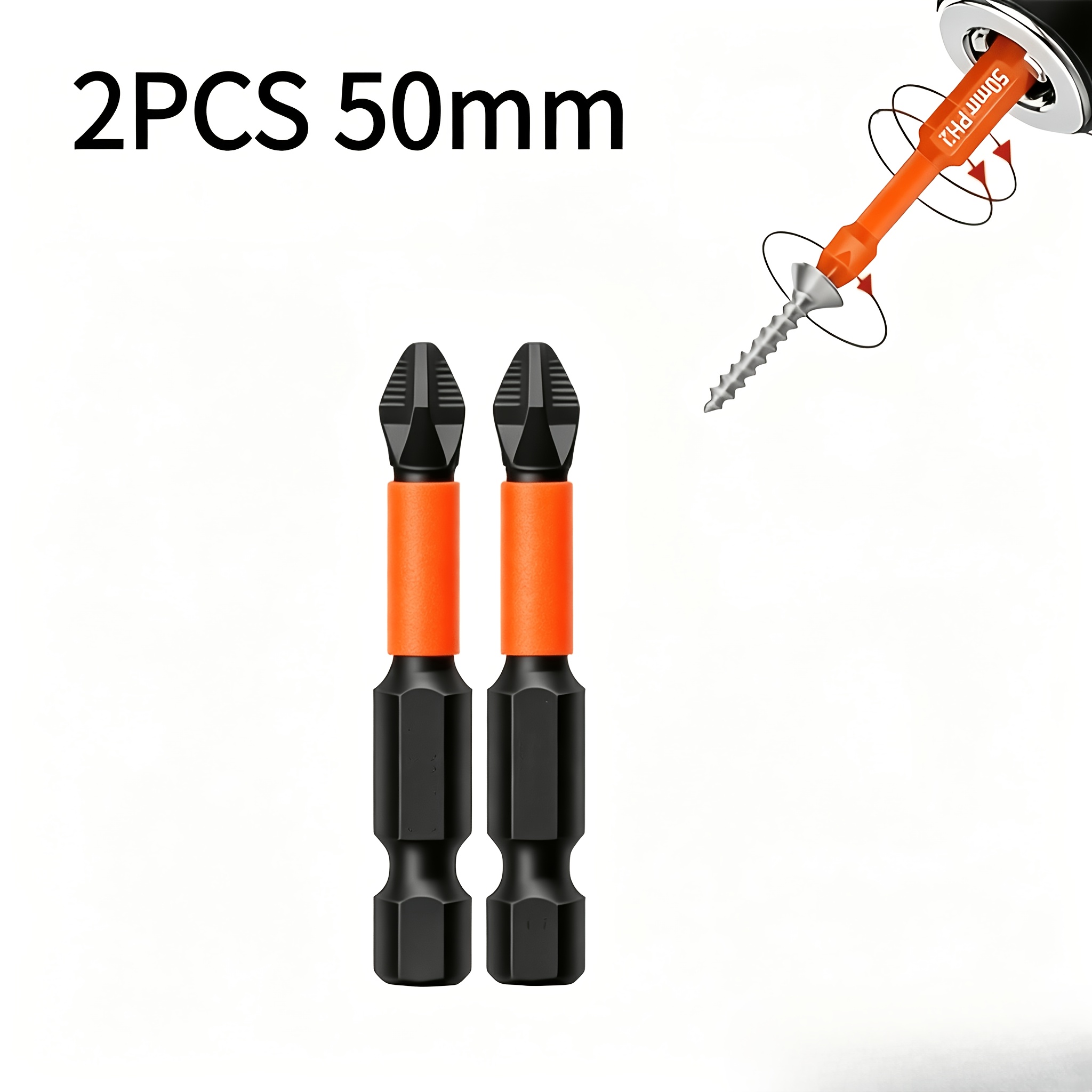 TEMU 2pcs Magnetic Screwdriver Bit Set, 1/4" Quick Change Shank, High Torque Phillips Bits, Strong Magnet, For Electric & Manual Screwdrivers,