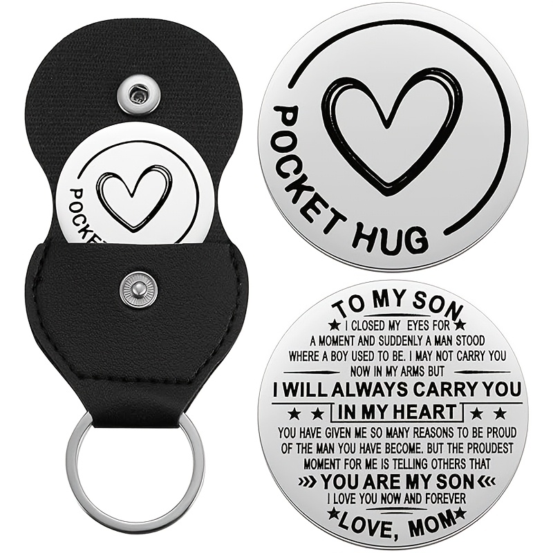 

Pocket Hug Token Inspirational Gift, Stainless Steel Casual Mental Gift With Pu Leather Keychain