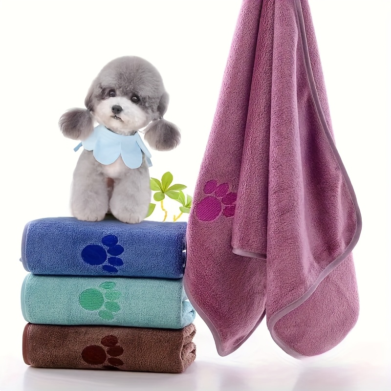 

Ultra-absorbent Microfiber Dog Towel - Quick Dry, Soft & Pet Bathing Cloth With Embroidered Paw Design