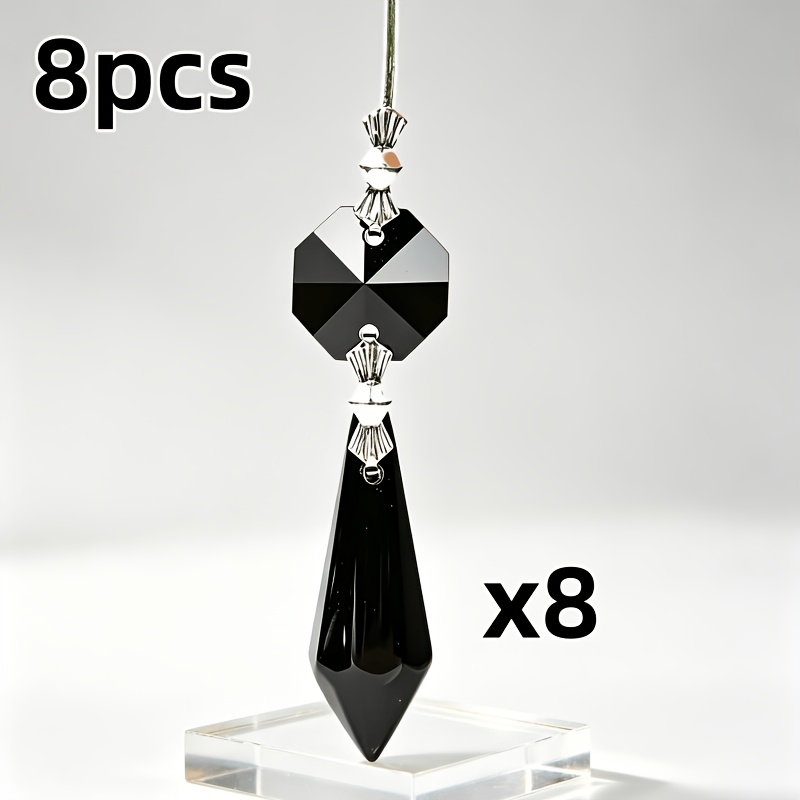 TEMU 8pcs Black Glass Prism Charms, Pointed Octagonal Light-catching Pendants, Suitable For Branch Pendant Decoration, Restaurant Atmosphere, Window