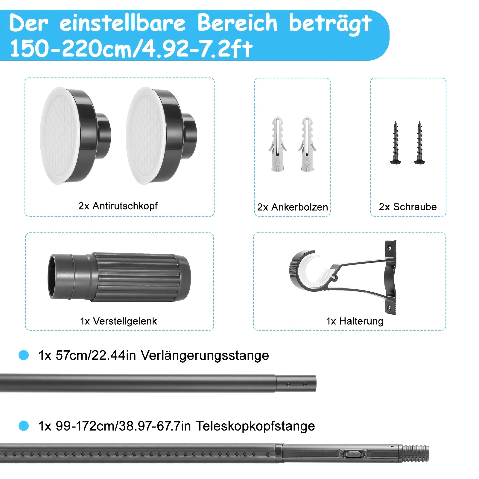 No-drill Curtain Rod, 32mm Diameter, Telescopic Rod For Clamping, Extendable Clamping Rod, Ideal For Curtains, Dividers, , And Shower Curtains