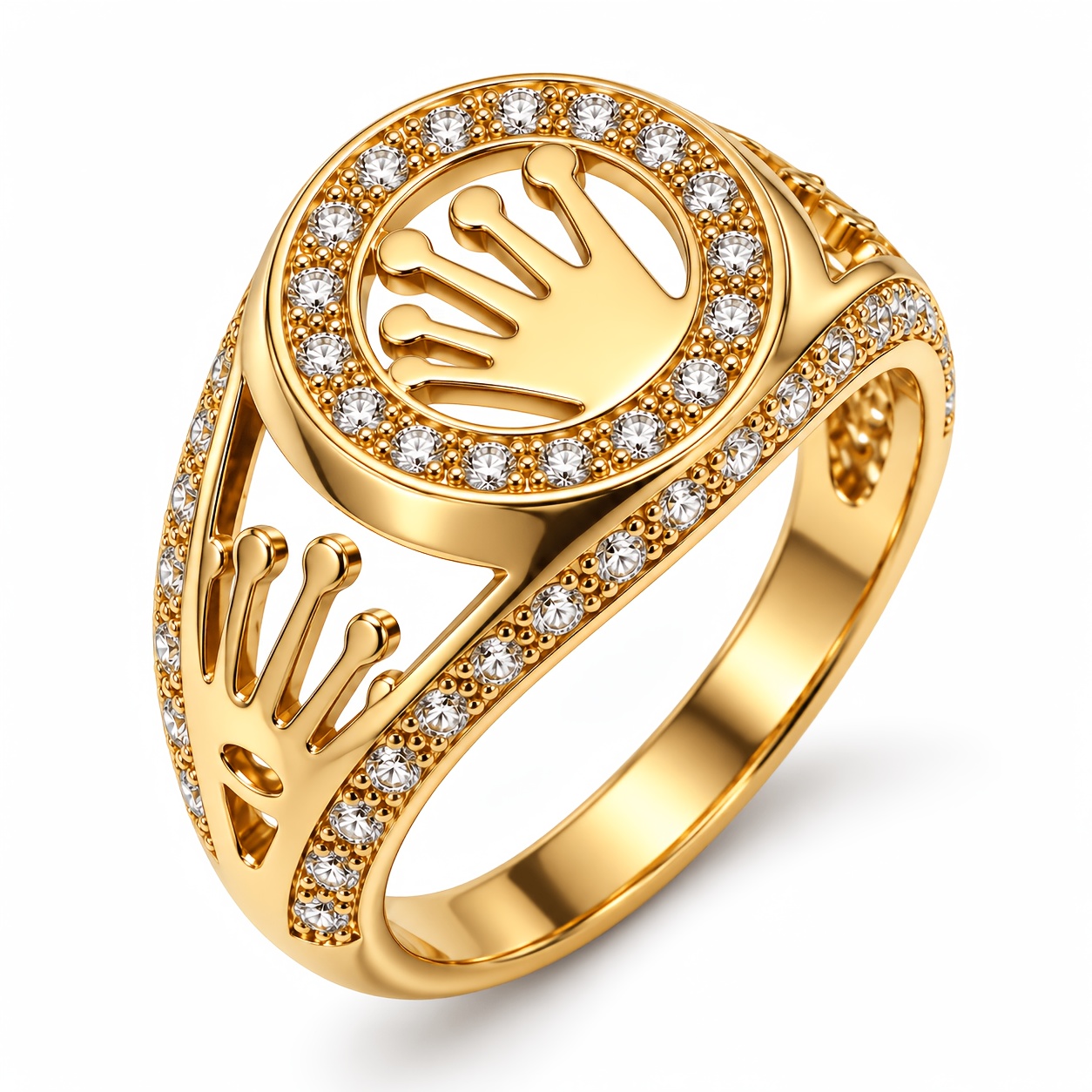 TEMU 1pc Luxury Pure Copper Clear 5a Cubic Zirconiaia Wide Band Ring Men Women Unisex Daily Wear Party Jewelry