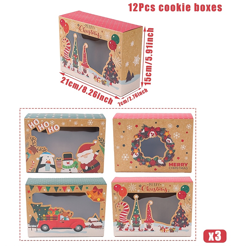 Image of Gift For Her/him 12pcs, Christmas Clear Window Gift Box, Xmas Party , Featuring Santa, Snowmen, Gnome, Christmas Favor Decor Box, Paper Gift Container, Winter Festival Treat Box, Merry Christmas Decor