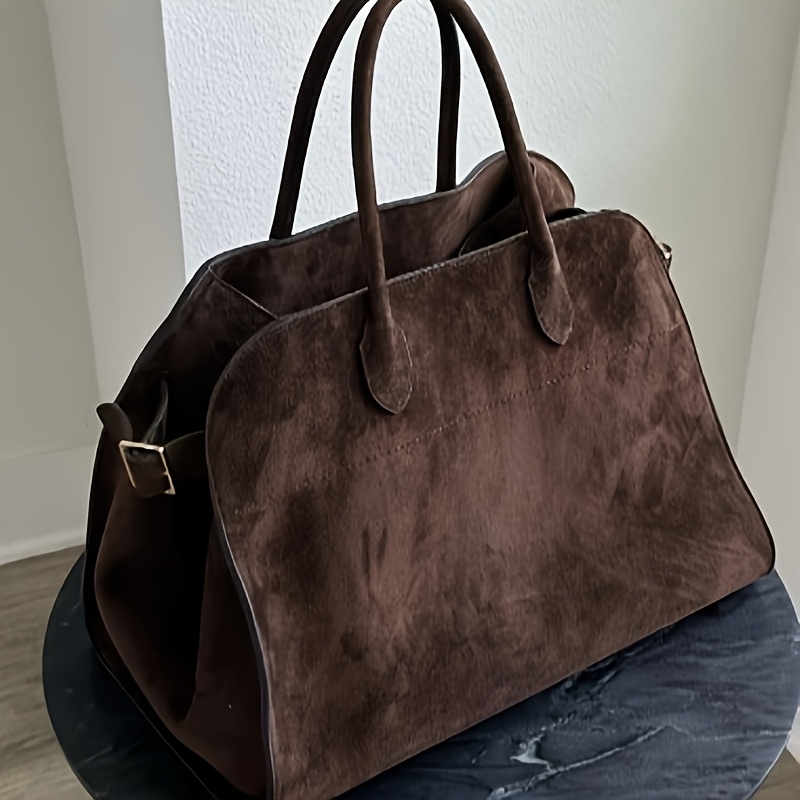 TEMU Women's Luxurious Suede Boston Bag, Extra Large High-quality Designer Tote Bag, Thickened Bottom, Large Capacity Handbag