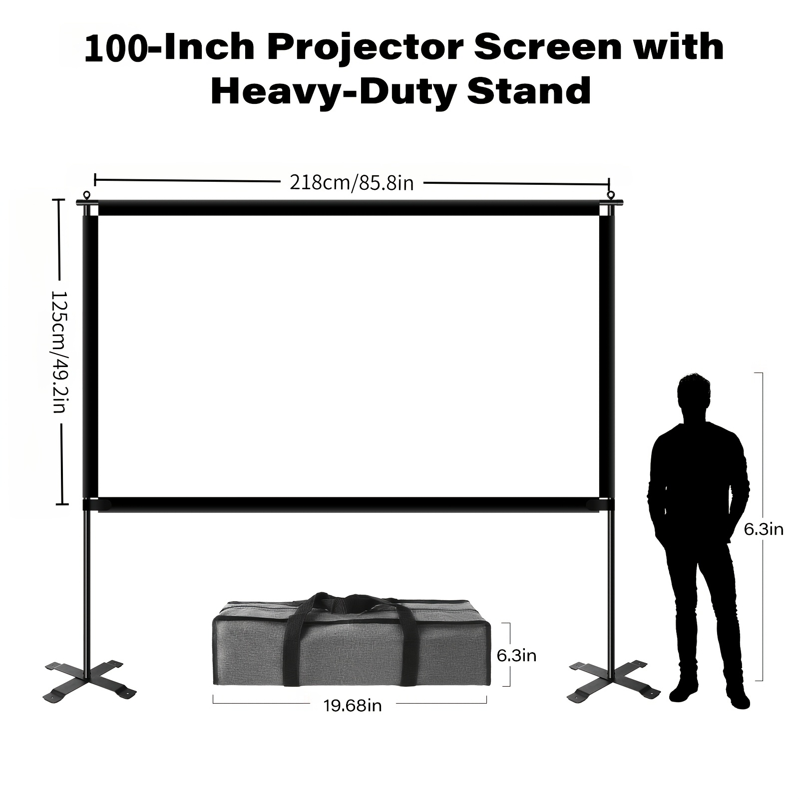 Image of 100-inch Outdoor Projector Screen, Portable Projector Screen, Foldable Screen With Aluminum Alloy Stand, 10-foot Indoor Movie Screen, Carrying Bag For Night At For Home