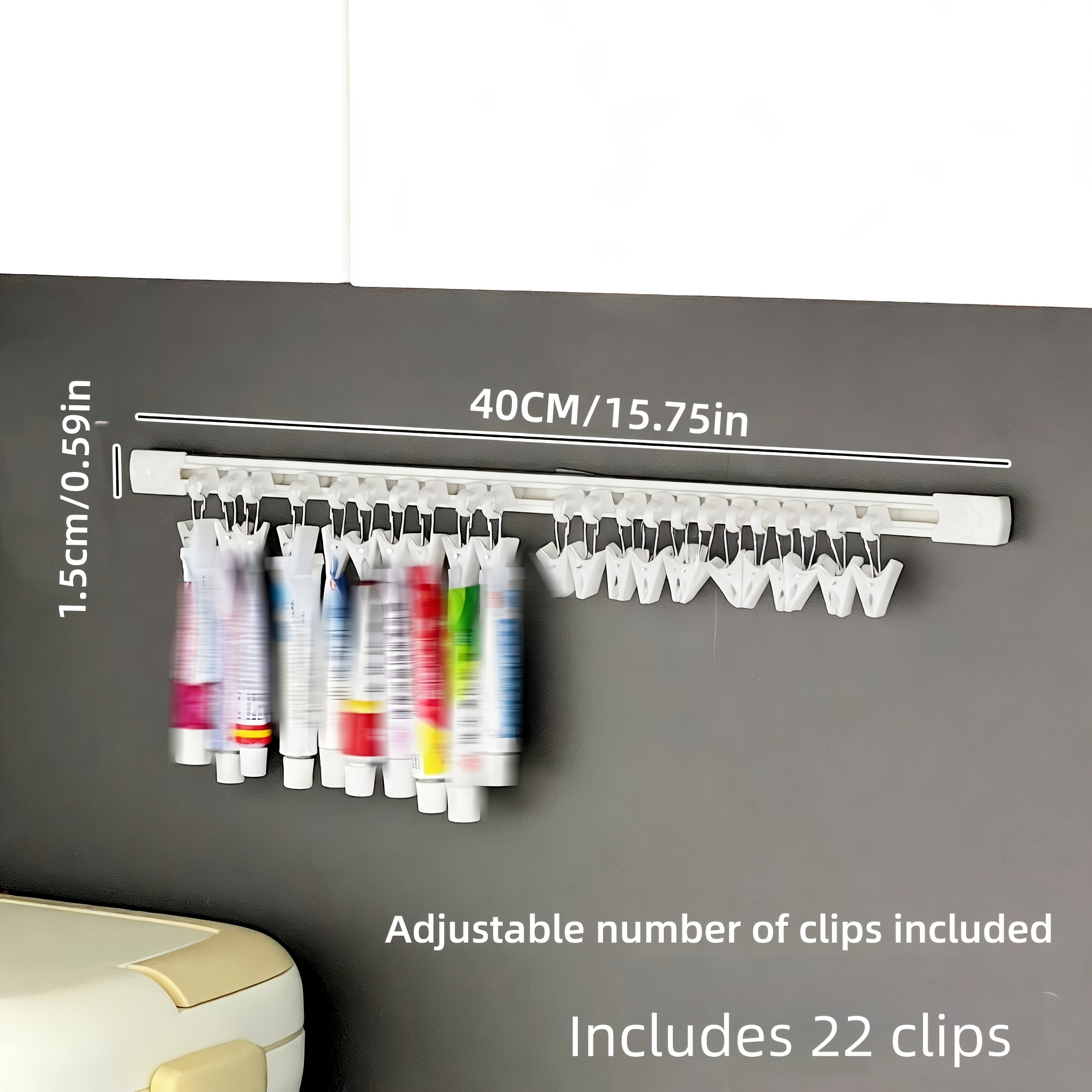 TEMU 1pc Pulley-style Wall-mounted Storage Clip, No Drilling Required, With 22pcs Clips, Auxiliary Hook/home Hook/can Clip Cream Bottles/hair
