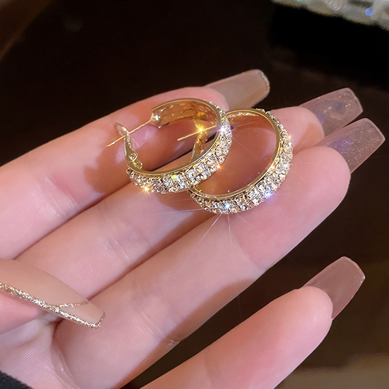 Image of A Pair Of Exquisite And Fashionable Micro-pave Full- Hoop Earrings With A High-end Feel, Versatile And , New Style For Women