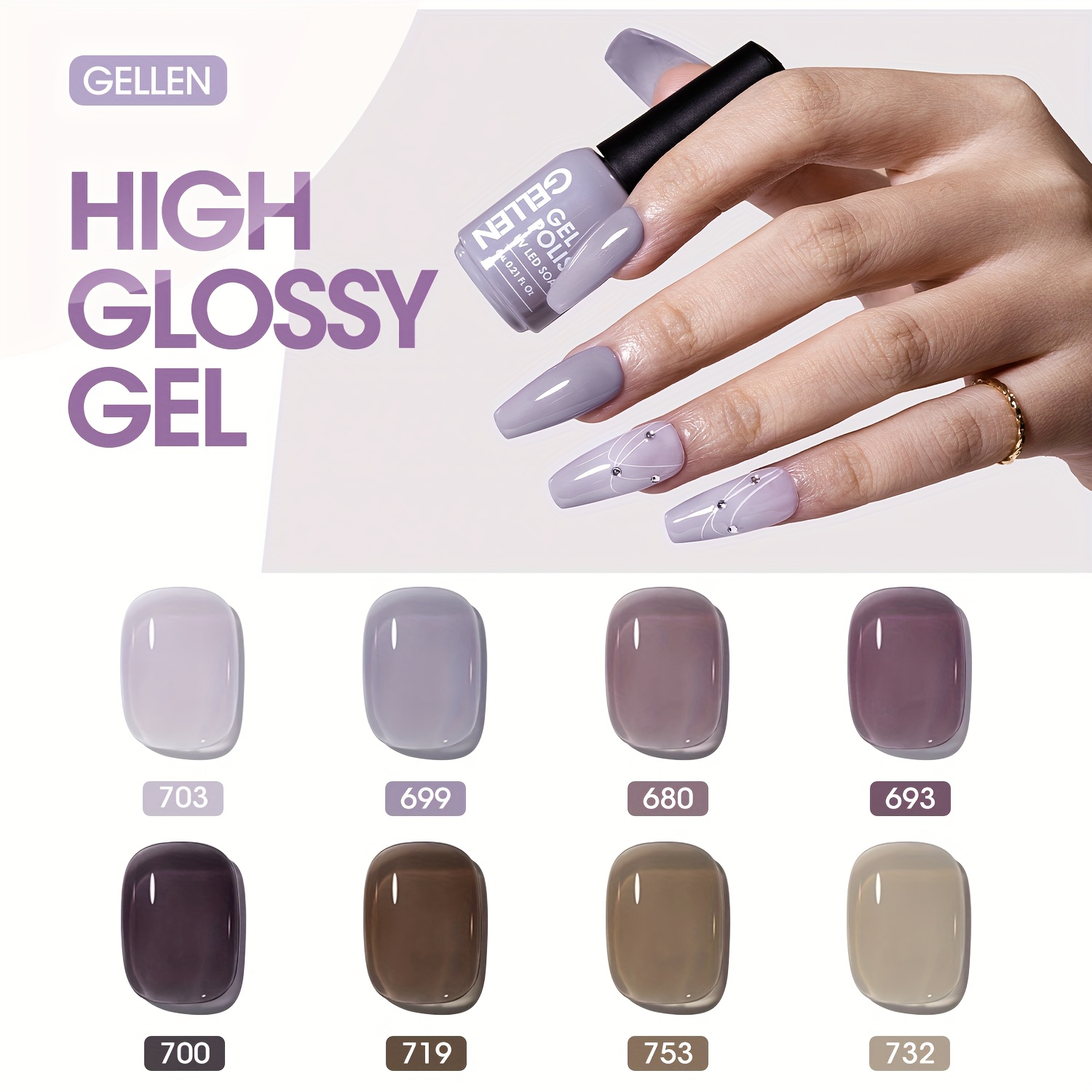 gel nail polish kit with light misty purple tone transparent   nail polish set starter kit with led lamp gel nail polish with nail primer and dehydrator nail gel manicure set Product details 3