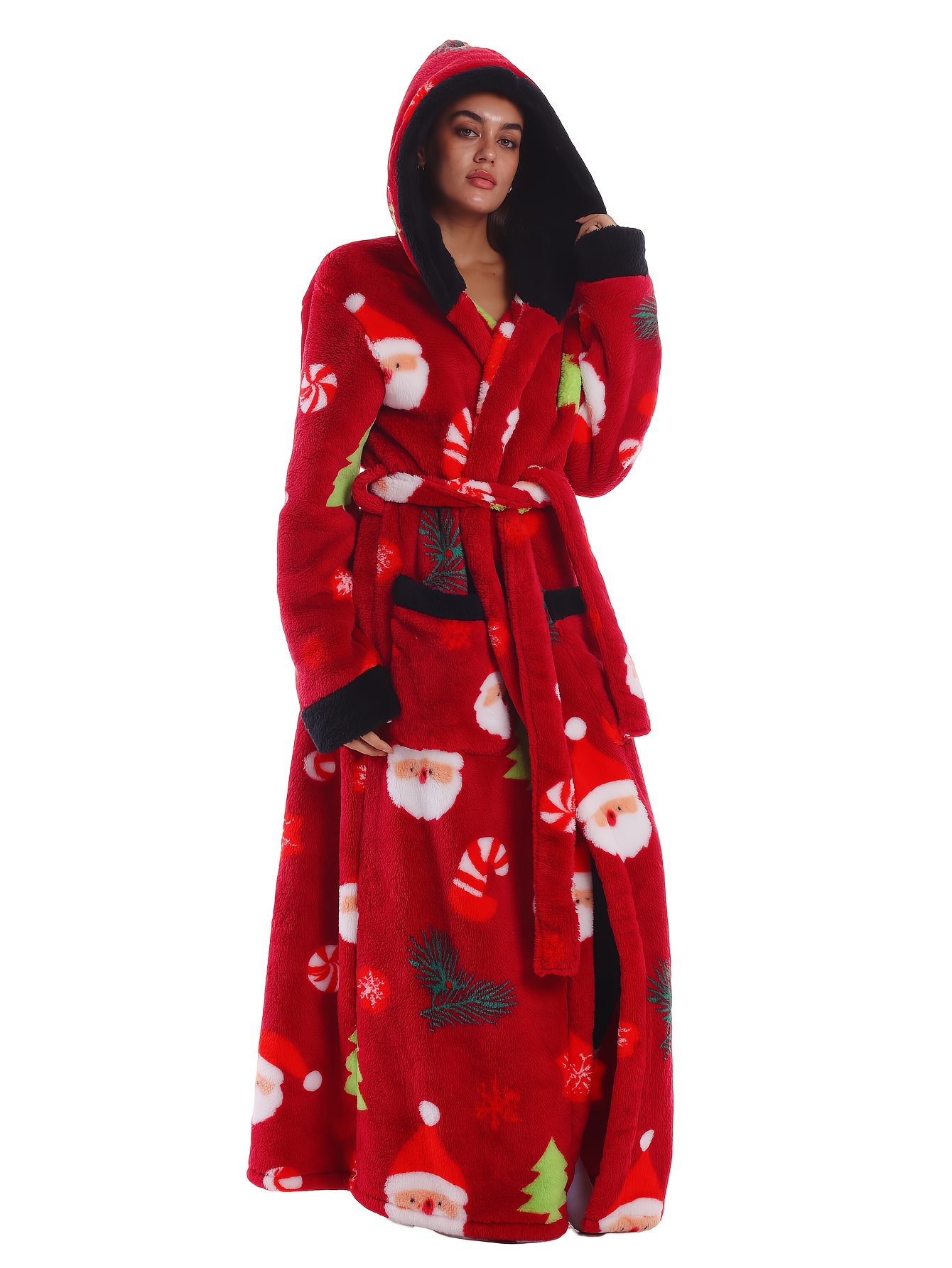 2025--Christmas-- Party--Red Christmas--Home Robe--Hooded Robe--1ps Warm--Autumn and Winter Women'S Long Sleeve--Extended and Thickened Warmth--Home