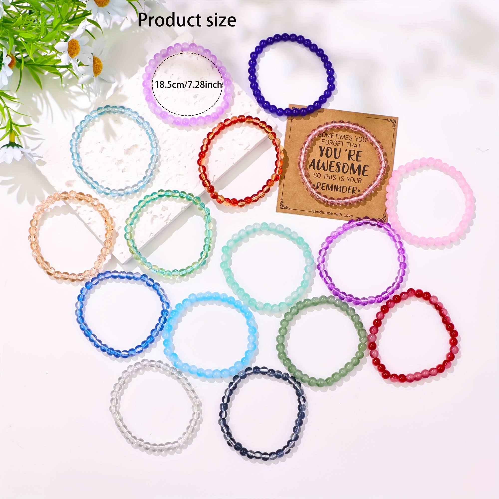 16pcs Exquisite Elastic Glass Bracelets with Inspiring Blessing Cards