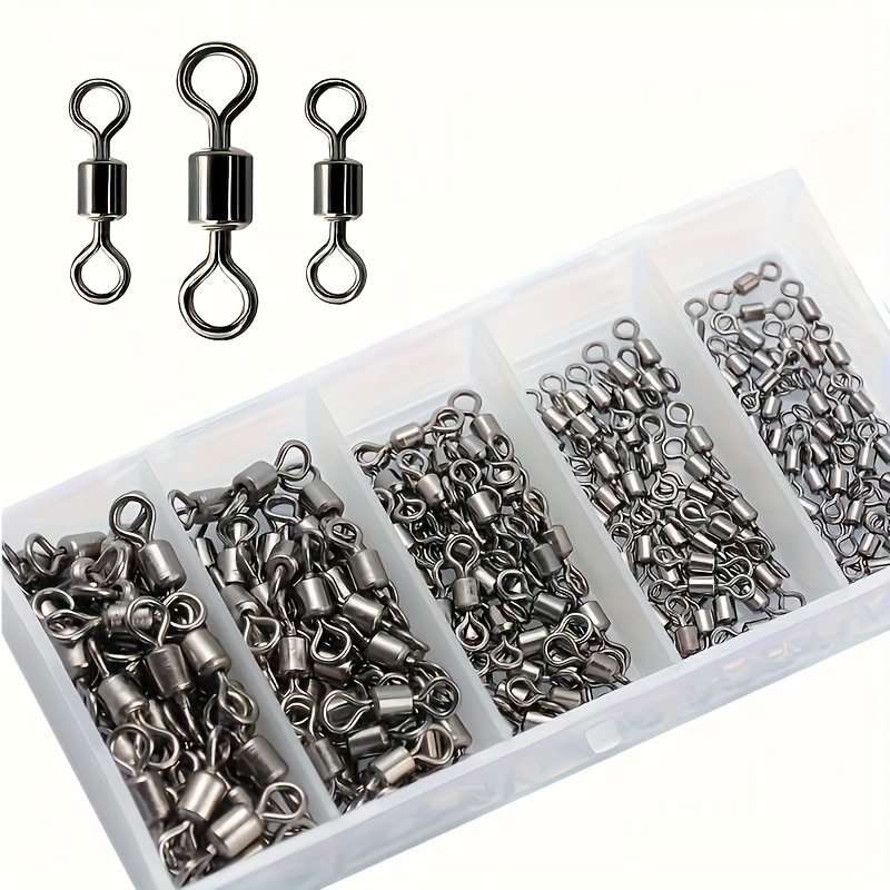 E-shop Set mit 250 Rollwirbeln für Angelrollen, Angelschnur-Hakenverbinder, Angelausrüstung mit Koffer, Erhältlich in 5 Größen: 2#, 4#, 6#, 8#, 10#