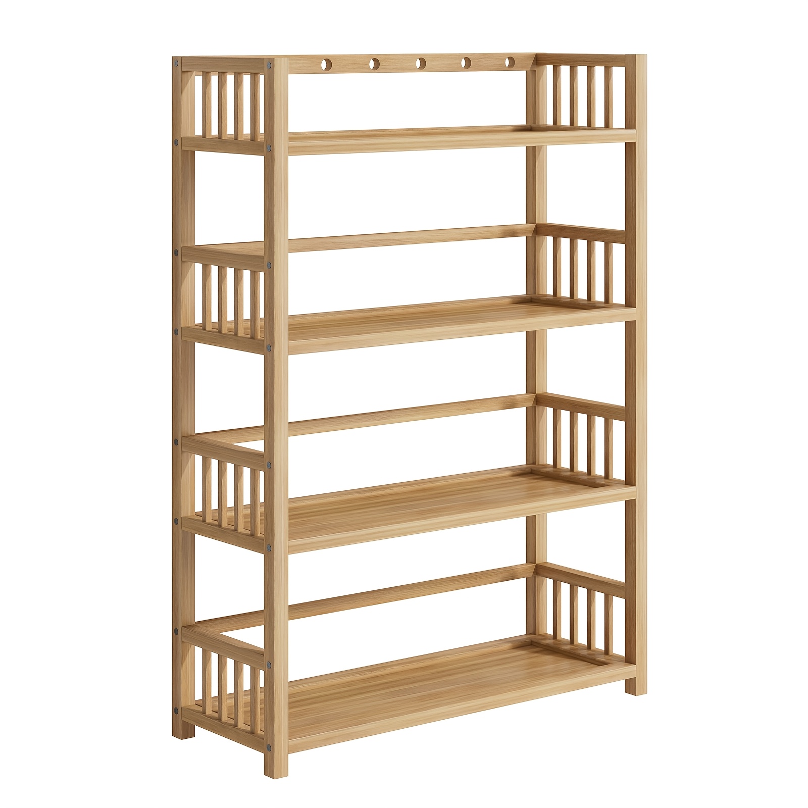 TEMU Office Bookshelf Shelving Unit, Sturdy Bamboo 4 Tier Mobile Shelf With Wheels 80cm Height + Thickened Frame Strong Bearing, With/without Wheels,