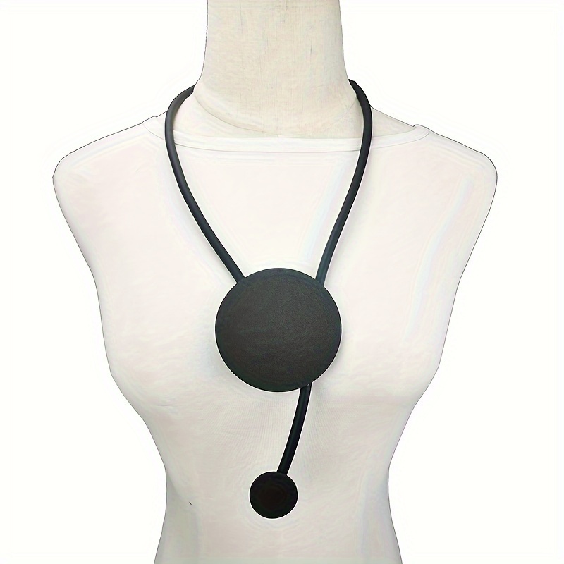Edgy Punk- Circular Pendant Choker Necklace - Pu Leather Jewelry For Everyday & Party Wear, Versatile Accessory