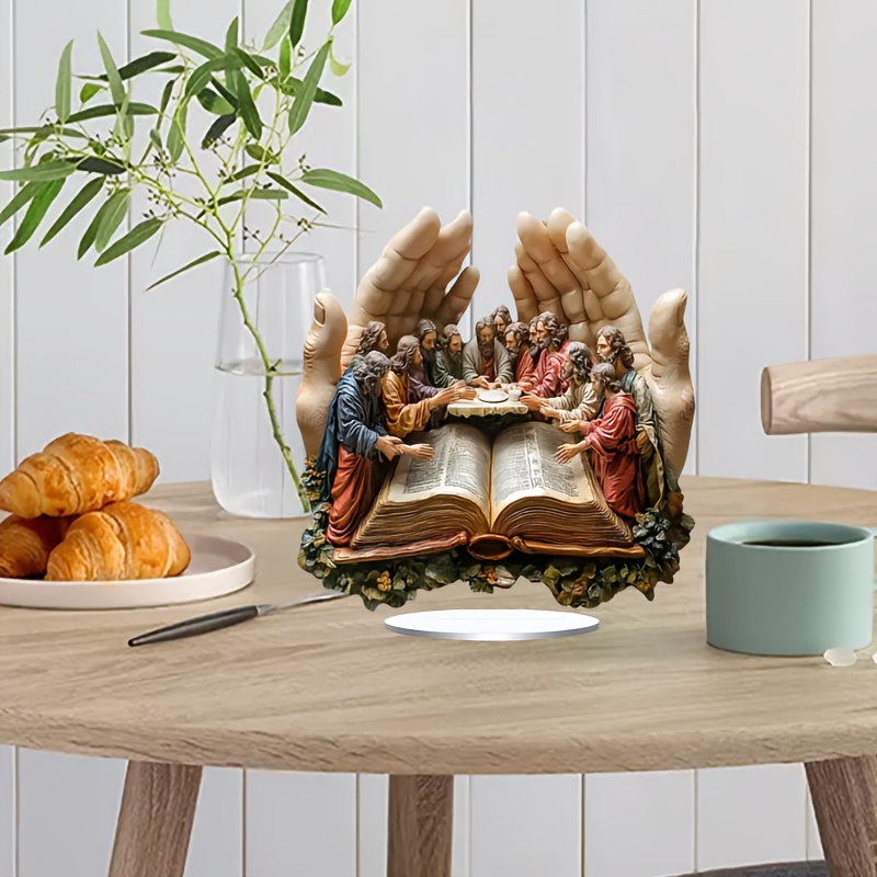 1pc bohemian prayer hand statue the last supper religious desktop art decoration 7 87inx7 26in with stand 2d shop display room window birthday housewarming christmas gift holiday gift details 4