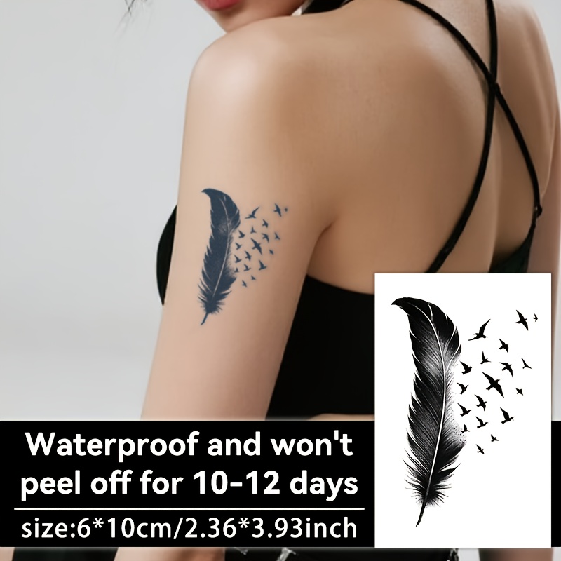 Temporary Tattoo Stickers, Feather Stickers | Realistic, Waterproof And For 1-2 Weeks - Body Art, Waterproof Tattoo Stickers | Lasts For 1-2 Weeks | Hot-selling Holiday Decoration Stickers