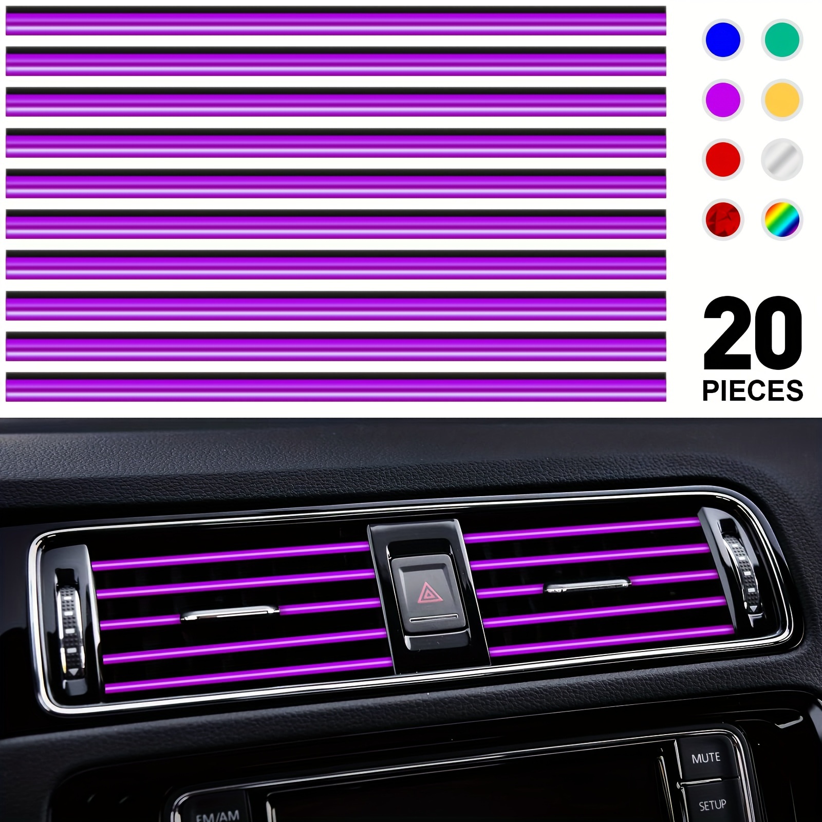 TEMU 20pcs Car Air Conditioner Air Outlet Decorative Strips, Bendable Diy Decorative Strips, Universal For Most Air Outlets, Flexible Shiny Auto Car Vent Interior Accessories For All Air Vent Outlet