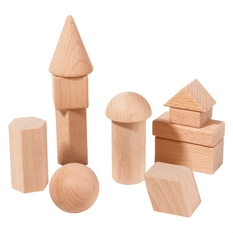 Wooden Building Block Set with Geometric Shapes