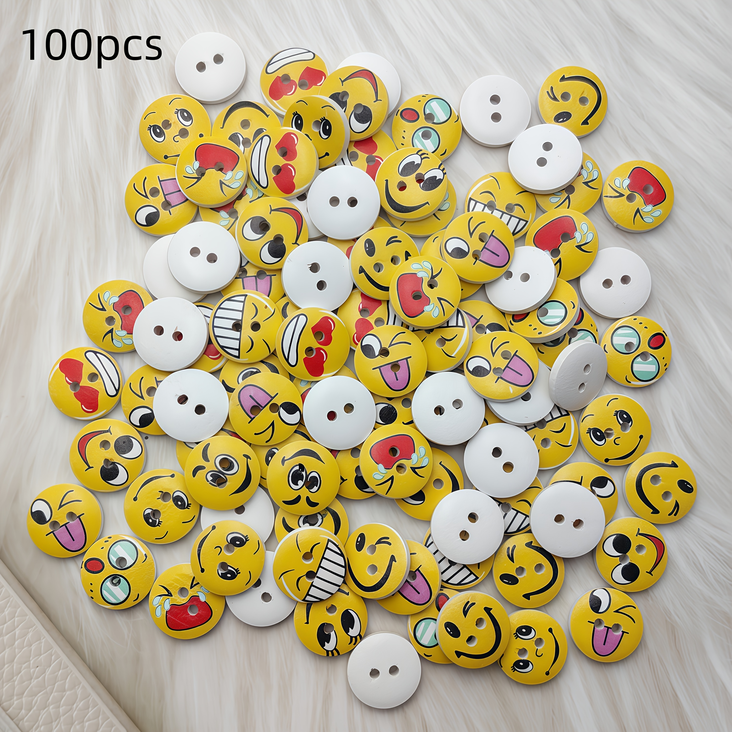 E-shop 100 Stück Holzknöpfe mit weißem Hintergrund und gemaltem Smiley-Gesicht, handgefertigte Naturholzknöpfe zur Dekoration von Kleidung, , , Partys,