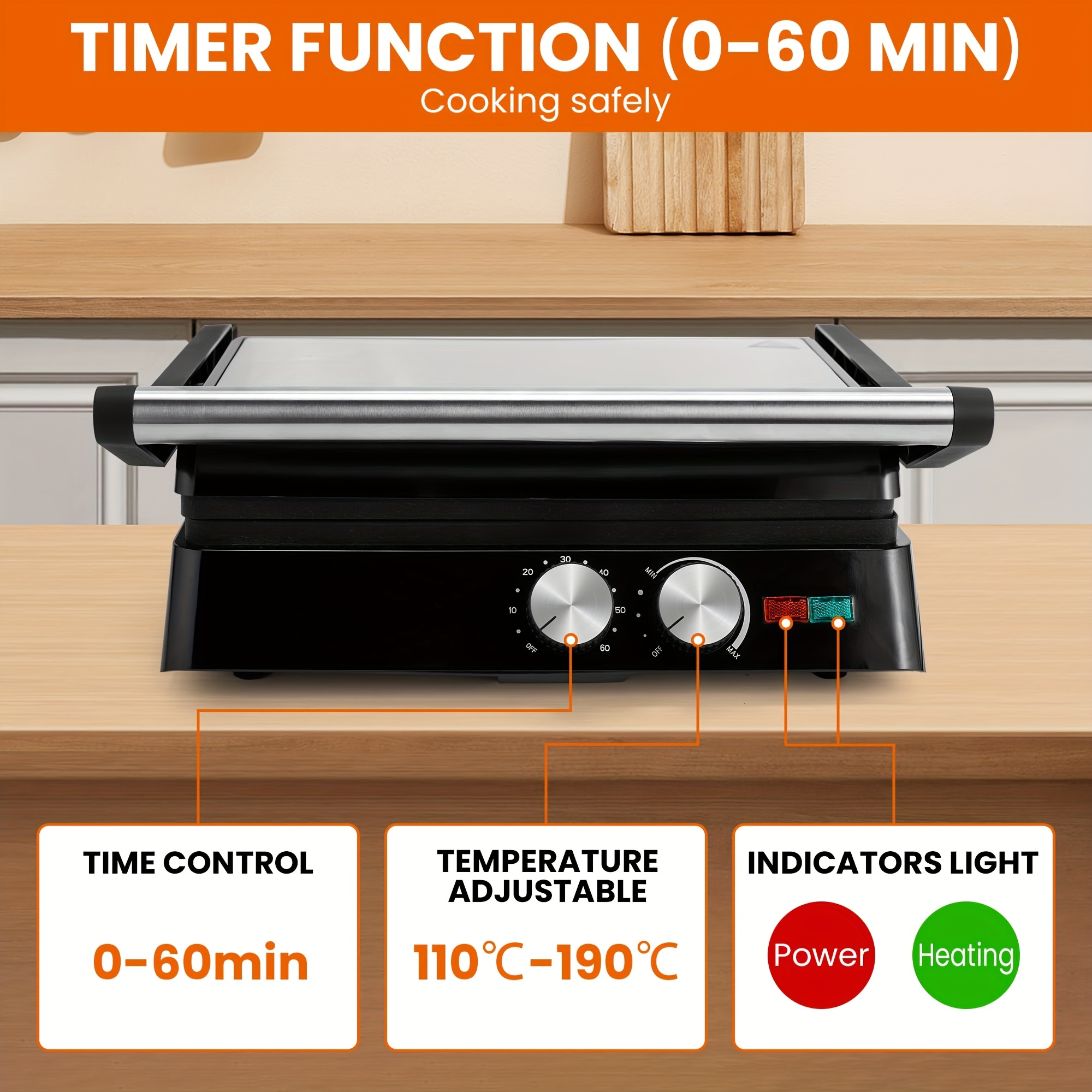 3 in 1 electric indoor grill non stick 180 flip sandwich maker with adjustable temperature control and grease tray ideal for sandwiches steaks and more sandwich grill details 4