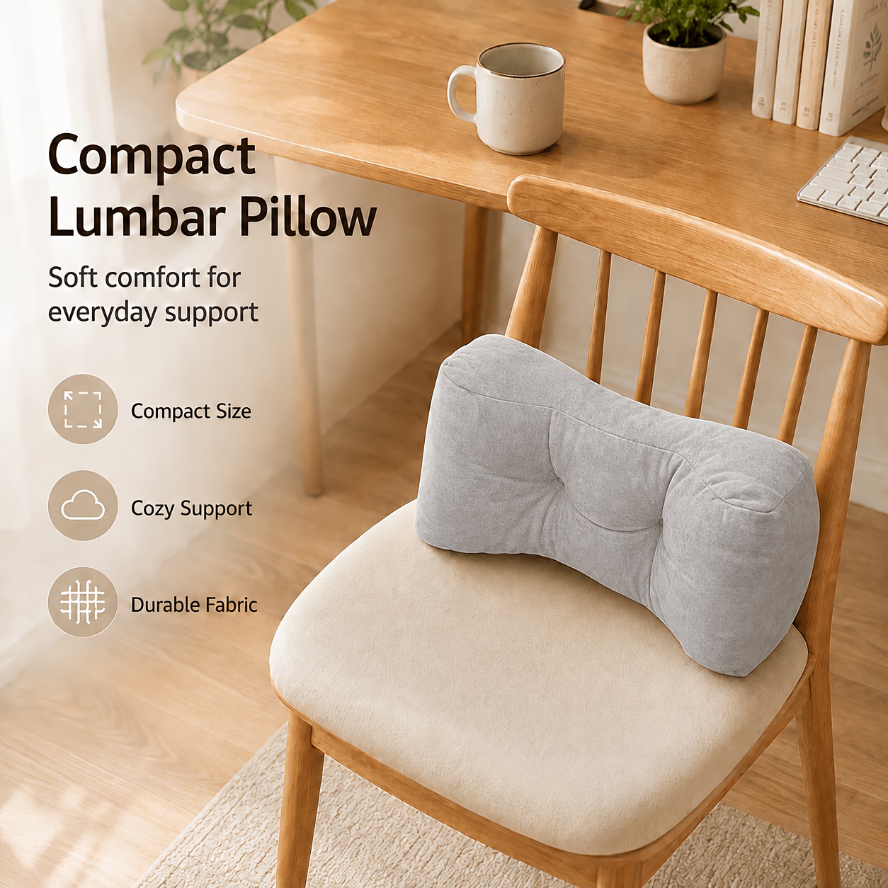 TEMU Elegant Lumbar Pillow - Chair Support For The Office, Dorm, Home, And Travel - Portable Seat And Backrest Cushion - Easy-to-clean Fabric, Decor