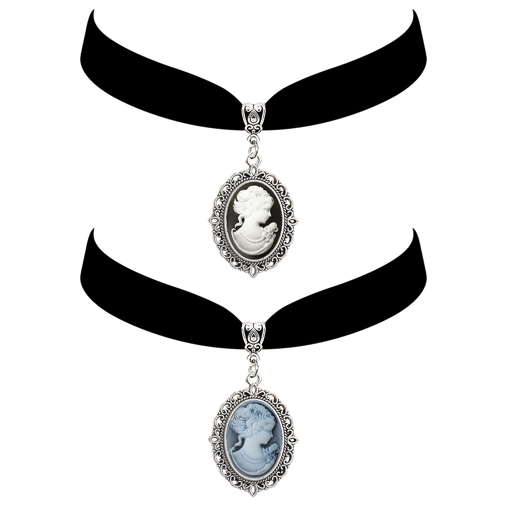 gothic victorian cameo choker black velvet princess pendant - Temu 