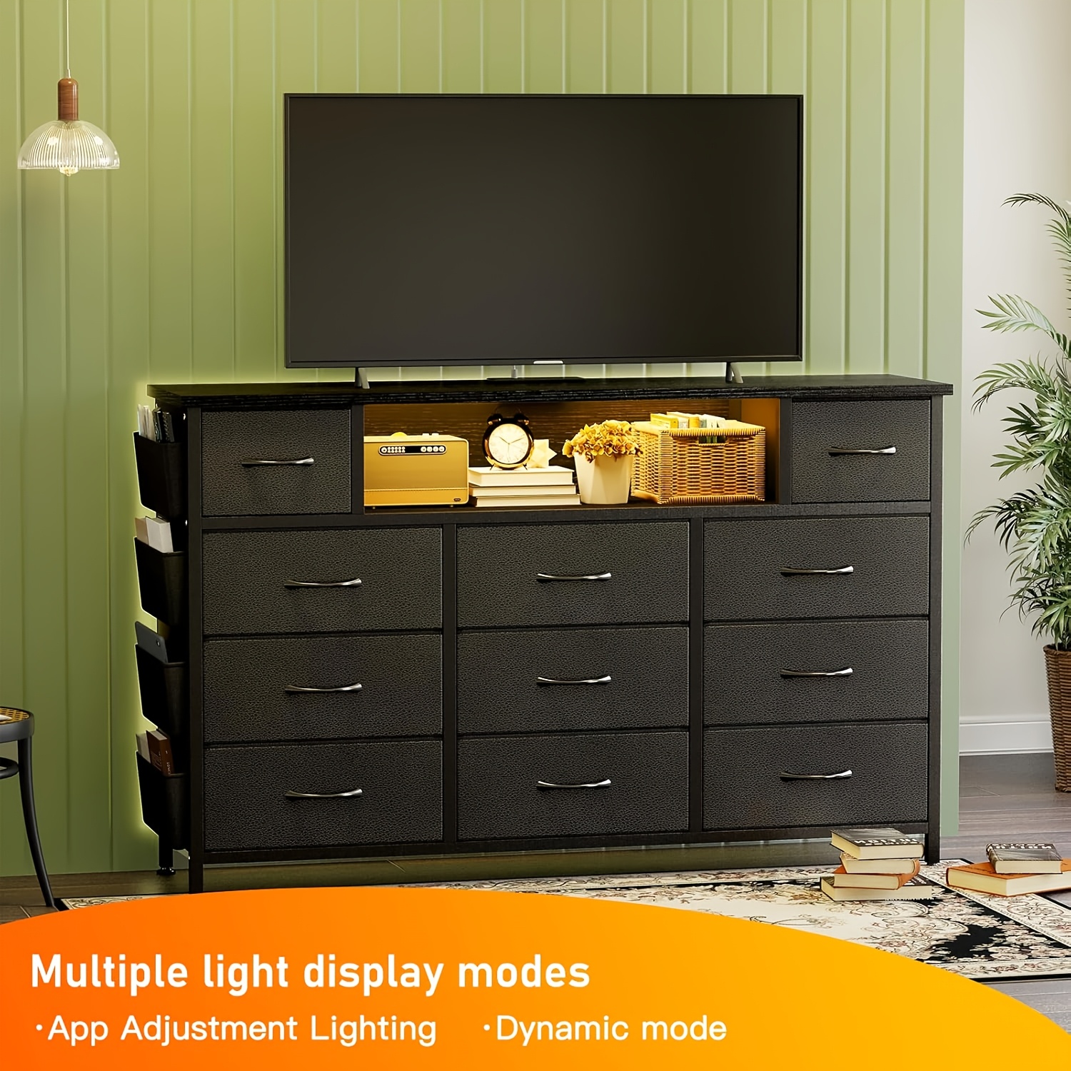 black dresser bedroom power outlets led lights 11 - Temu