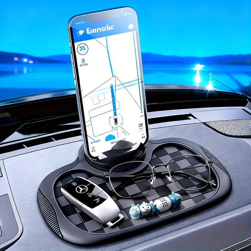 E-shop Multifunktionales, rutschfestes Auto Armaturenbrett Kissen mit drehbarer Handyhalterung, großem Fassungsvermögen für Brillen und Schlüssel,