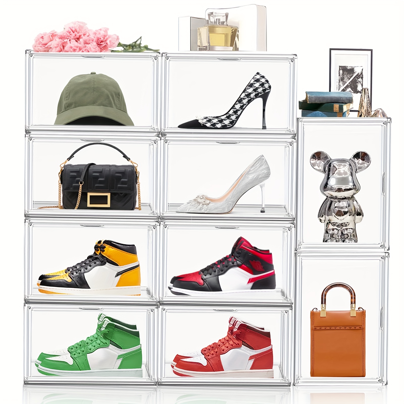 1 20pcs footwear storage boxes transparent acrylic shoe containers 360 clear plastic stackable shoe display cases larger shoe storage solutions side opening shoe boxes