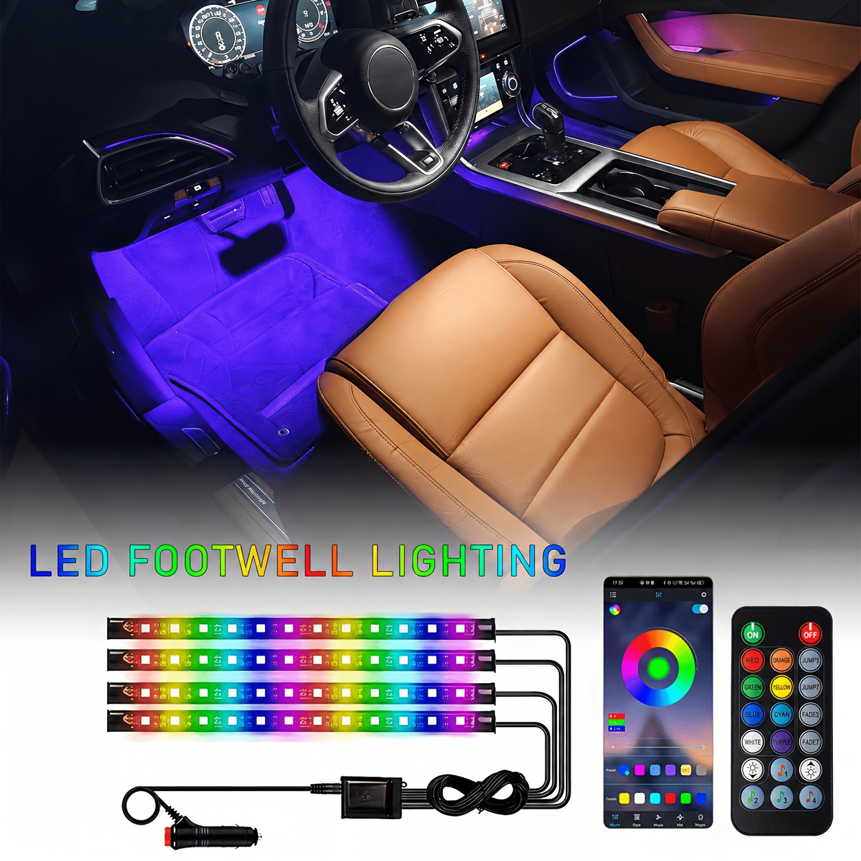 TEMU Interior Rgb Colorful Atmosphere Light, Wireless App + Remote Control, Rgb With , Foot Installation Ambient Lighting Kit, Truck , Holiday
